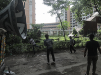 Quota student protesters are throwing rocks at a dormitory of Dhaka University where BCL members are present in Dhaka, Bangladesh, on July 1...