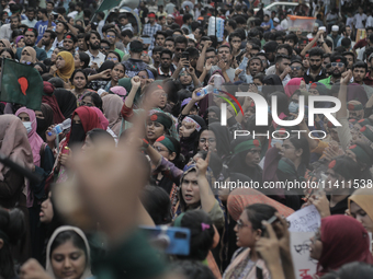 Students and job seekers are gathering to protest against the government job seeking quota system in Dhaka, Bangladesh, on July 15, 2024. (