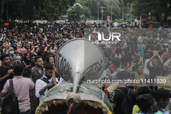 Students and job seekers are gathering to protest against the government job seeking quota system in Dhaka, Bangladesh, on July 15, 2024. 