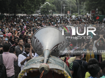 Students and job seekers are gathering to protest against the government job seeking quota system in Dhaka, Bangladesh, on July 15, 2024. (