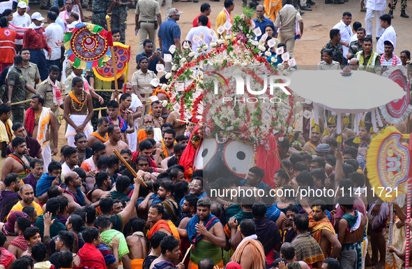 God Of The Universe Lord Jagannath Is Seen On The Grand Procession As He Comes Out From The Gundicha Temple To Ride His Chariot To Returns B...