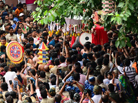 God Of The Universe Lord Jagannath Is Seen On The Grand Procession As He Comes Out From The Gundicha Temple To Ride His Chariot To Returns B...