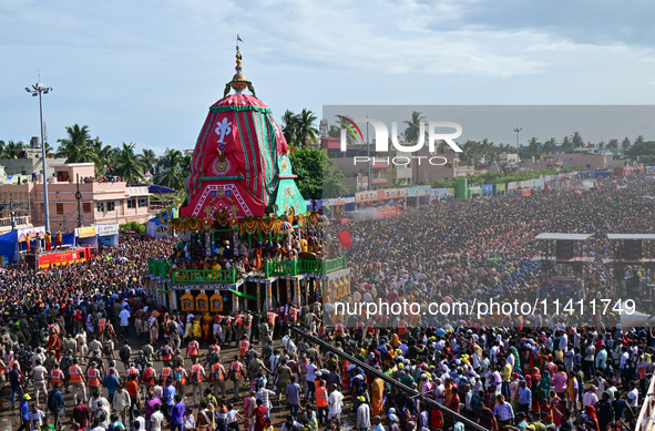 evotees Are Seen As They Are Pulling Shree Jagannath Temple Ditties Chariots On Bahuda Yatra Festival Day As It Is The End Day Of The Dittie...