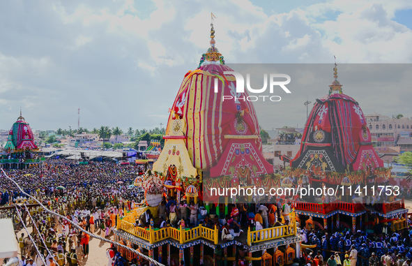 evotees Are Seen As They Are Pulling Shree Jagannath Temple Ditties Chariots On Bahuda Yatra Festival Day As It Is The End Day Of The Dittie...