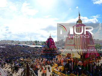 evotees Are Seen As They Are Pulling Shree Jagannath Temple Ditties Chariots On Bahuda Yatra Festival Day As It Is The End Day Of The Dittie...