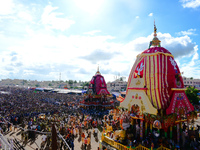 evotees Are Seen As They Are Pulling Shree Jagannath Temple Ditties Chariots On Bahuda Yatra Festival Day As It Is The End Day Of The Dittie...