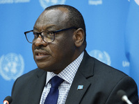 Claver Gatete, Executive Secretary, United Nations Economic Commission for Africa  briefs the media on the Ministerial-level Africa Day at t...