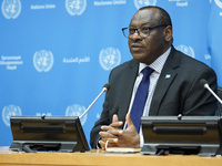 Claver Gatete, Executive Secretary, United Nations Economic Commission for Africa  briefs the media on the Ministerial-level Africa Day at t...