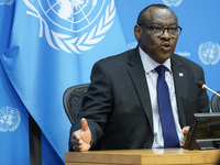 Claver Gatete, Executive Secretary, United Nations Economic Commission for Africa  briefs the media on the Ministerial-level Africa Day at t...