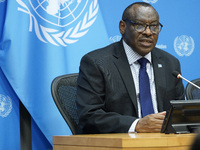 Claver Gatete, Executive Secretary, United Nations Economic Commission for Africa  briefs the media on the Ministerial-level Africa Day at t...