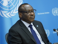 Claver Gatete, Executive Secretary, United Nations Economic Commission for Africa briefs the media on the Ministerial-level Africa Day at th...