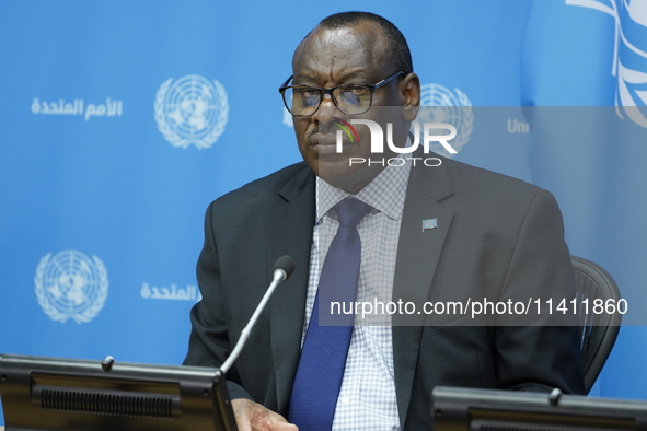 Claver Gatete, Executive Secretary, United Nations Economic Commission for Africa briefs the media on the Ministerial-level Africa Day at th...