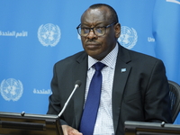 Claver Gatete, Executive Secretary, United Nations Economic Commission for Africa briefs the media on the Ministerial-level Africa Day at th...