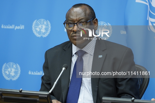 Claver Gatete, Executive Secretary, United Nations Economic Commission for Africa briefs the media on the Ministerial-level Africa Day at th...