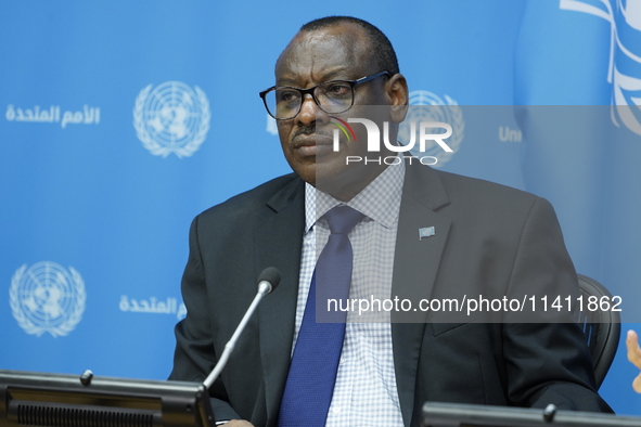 Claver Gatete, Executive Secretary, United Nations Economic Commission for Africa briefs the media on the Ministerial-level Africa Day at th...