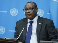 Claver Gatete, Executive Secretary, United Nations Economic Commission for Africa briefs the media on the Ministerial-level Africa Day at th...