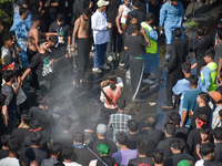 A Kashmiri Shia Muslim is flagellating himself during a procession on the 8th of Muharram in Srinagar, Indian Administered Kashmir, on July...