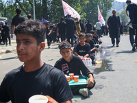 Kashmiri Shia Muslims are offering water during a Muharram procession on the 8th of Muharram in Srinagar, Indian Administered Kashmir, on Ju...