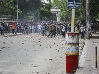 Anti-quota protesters and students backing the ruling Awami League party are clashing on Dhaka University campus in Dhaka, Bangladesh, on Ju...