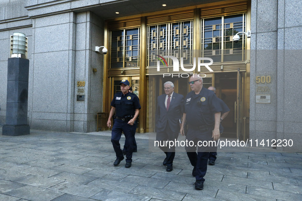 Senator Bob Menendez (D-NJ) leaves the United States District Court for the Southern District of New York after the second day of deliberati...