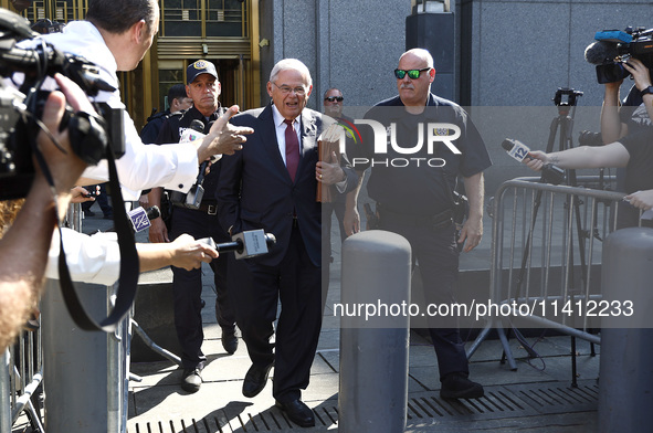 Senator Bob Menendez (D-NJ) leaves the United States District Court for the Southern District of New York after the second day of deliberati...