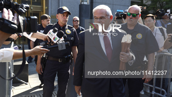 Senator Bob Menendez (D-NJ) leaves the United States District Court for the Southern District of New York after the second day of deliberati...