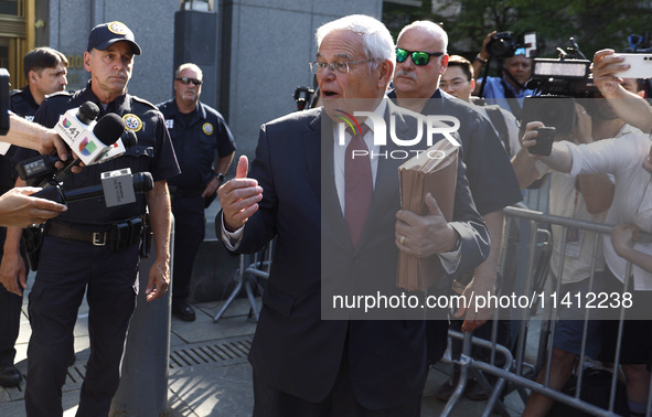 Senator Bob Menendez (D-NJ) leaves the United States District Court for the Southern District of New York after the second day of deliberati...