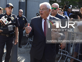 Senator Bob Menendez (D-NJ) leaves the United States District Court for the Southern District of New York after the second day of deliberati...