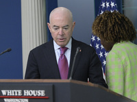 White House Press Secretary Karine Jean-Pierre and Department of Homeland Security Secretary Alejandro Mayorkas are holding a press briefing...