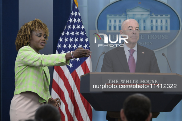 White House Press Secretary Karine Jean-Pierre and Department of Homeland Security Secretary Alejandro Mayorkas are holding a press briefing...