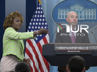 White House Press Secretary Karine Jean-Pierre and Department of Homeland Security Secretary Alejandro Mayorkas are holding a press briefing...