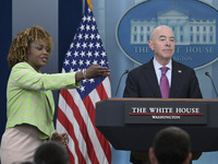 White House Press Secretary Karine Jean-Pierre and Department of Homeland Security Secretary Alejandro Mayorkas are holding a press briefing...