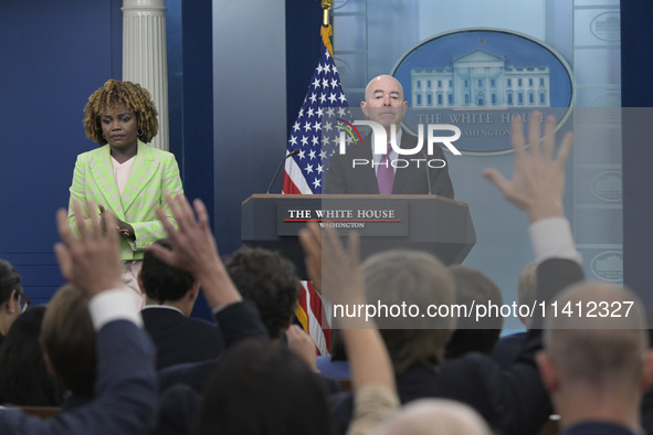 White House Press Secretary Karine Jean-Pierre and Department of Homeland Security Secretary Alejandro Mayorkas are holding a press briefing...