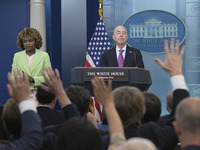 White House Press Secretary Karine Jean-Pierre and Department of Homeland Security Secretary Alejandro Mayorkas are holding a press briefing...