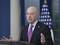 White House Press Secretary Karine Jean-Pierre and Department of Homeland Security Secretary Alejandro Mayorkas are holding a press briefing...