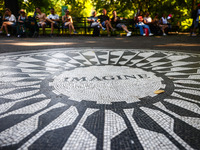 The Imagine mosaic in Strawberry Fields in Central Park, a tribute to John Lennon of The Beatles who was gunned down in that spot on Decembe...