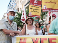 People are protesting outside the Ministry of Health in Athens, Greece, on July 16, 2024, against the new bill concerning the privatization...