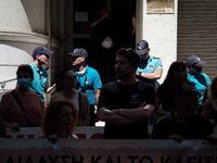 People are protesting outside the Ministry of Health in Athens, Greece, on July 16, 2024, against the new bill concerning the privatization...