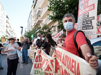 People are protesting outside the Ministry of Health in Athens, Greece, on July 16, 2024, against the new bill concerning the privatization...