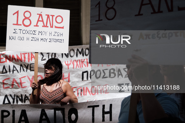 People are protesting outside the Ministry of Health in Athens, Greece, on July 16, 2024, against the new bill concerning the privatization...