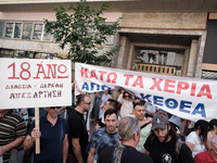 People are protesting outside the Ministry of Health in Athens, Greece, on July 16, 2024, against the new bill concerning the privatization...