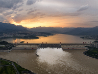 The Three Gorges Dam is opening nine holes to release water in Yichang, China, on July 16, 2024. The Three Gorges Reservoir is speeding up t...