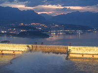 The Three Gorges Dam is opening nine holes to release water in Yichang, China, on July 16, 2024. The Three Gorges Reservoir is speeding up t...