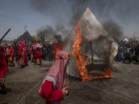 An Iraqi man living in Iran is performing in a religious festival to commemorate Ashura in the Dolatabad neighborhood in southern Tehran, Ir...