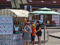 People are buying ice cream on a hot summer day in Odesa, Ukraine, on July 13, 2024. NO USE RUSSIA. NO USE BELARUS. (