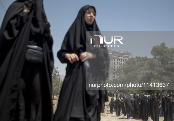 A veiled woman is looking on while participating in a religious festival to commemorate Ashura, in Dolatabad neighborhood in southern Tehran...