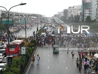 Anti-quota protesters are shouting slogans during a road-block demonstration at Banani in Dhaka, Bangladesh, on July 16, 2024. At least six...