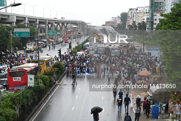 Anti-quota protesters are shouting slogans during a road-block demonstration at Banani in Dhaka, Bangladesh, on July 16, 2024. At least six...