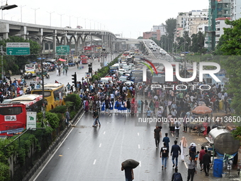 Anti-quota protesters are shouting slogans during a road-block demonstration at Banani in Dhaka, Bangladesh, on July 16, 2024. At least six...