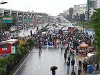 Anti-quota protesters are shouting slogans during a road-block demonstration at Banani in Dhaka, Bangladesh, on July 16, 2024. At least six...